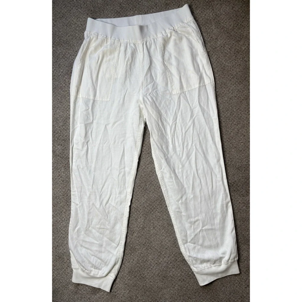 Faherty Women's XL Arlie Day Pull On Jogger Pants Tencel Linen Blend White Beach